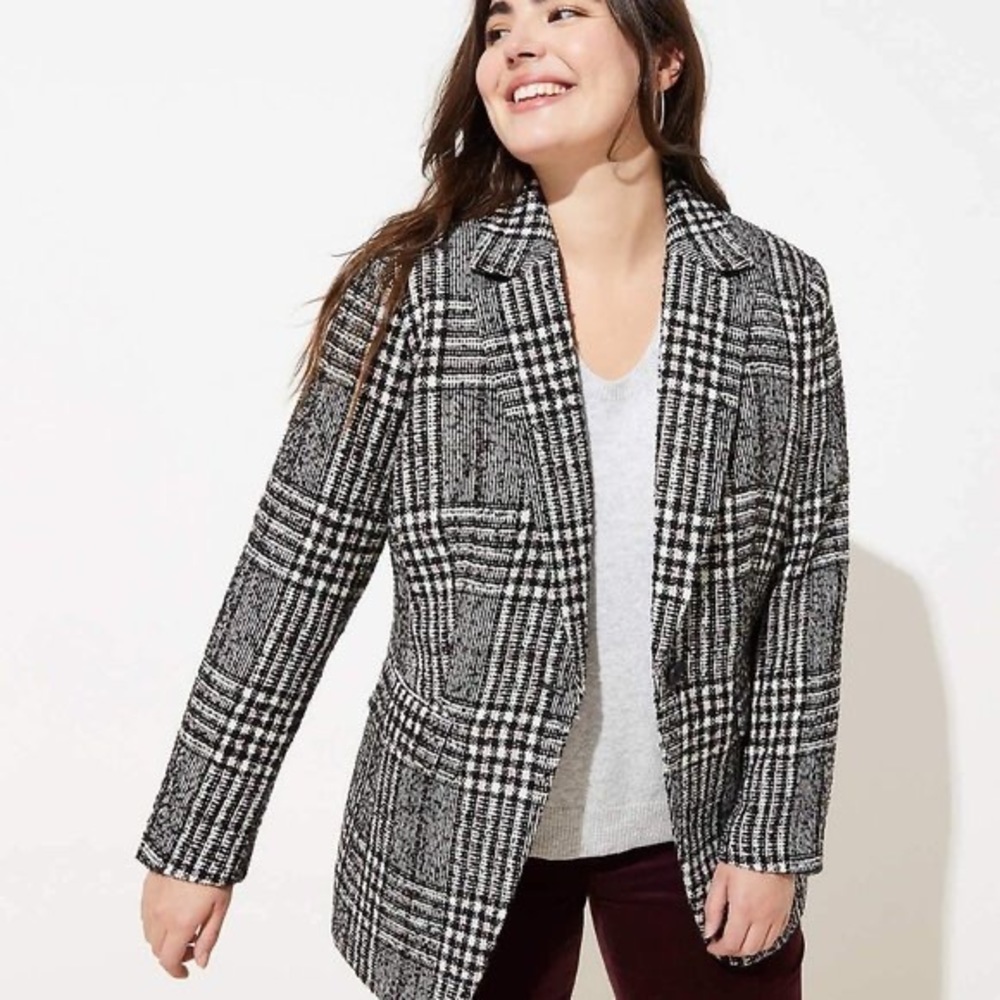 LOFT Black and White Plaid Blazer